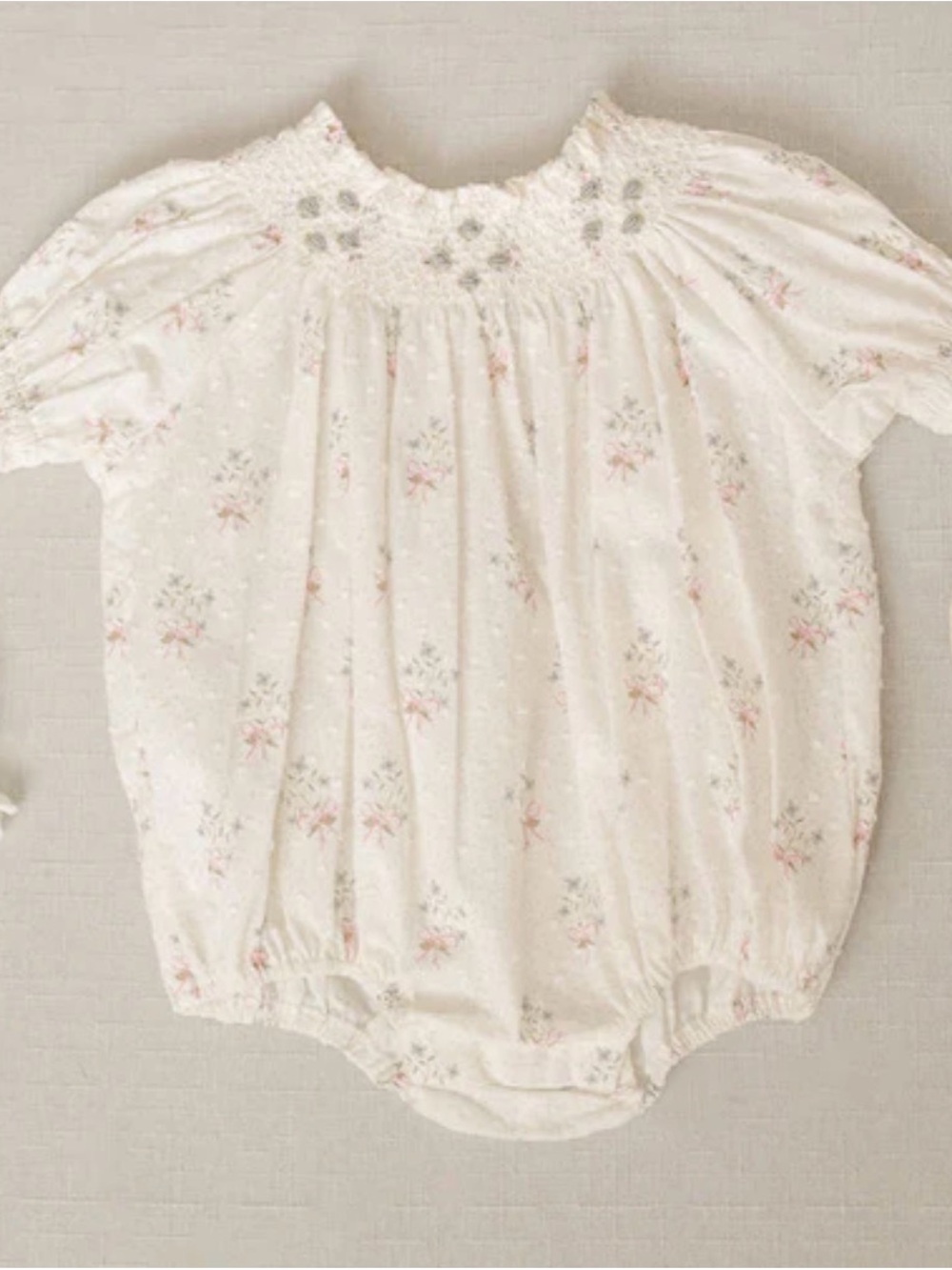 Smocked Floral Baby Romper in White and Pink